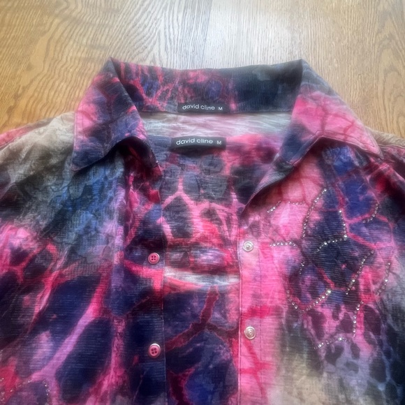 David Cline Crushed Button Down Shirt snaps roll up sleeve w Tank Top Twinset - Picture 4 of 13